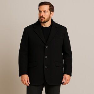 Strauss Men’s Insulated Wool Blend Black Winter Pea Coat Jacket